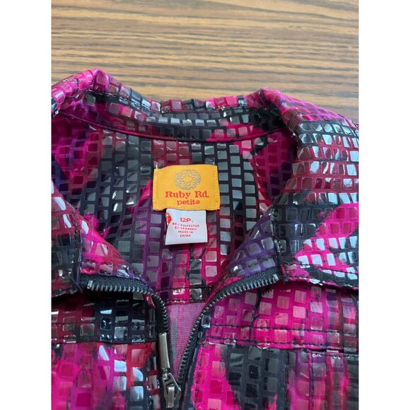 Ruby Rd. pink black sequined zip front dress jacket size 12P - Picture 5 of 9